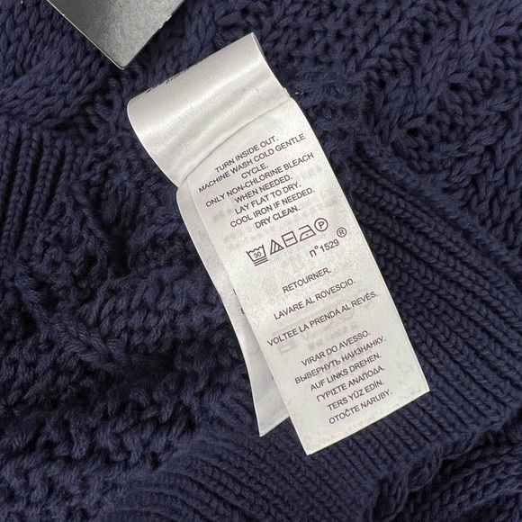 NWT $155 Lauren Woman Aran-Knit Cotton Navy Blue - Picture 8 of 11